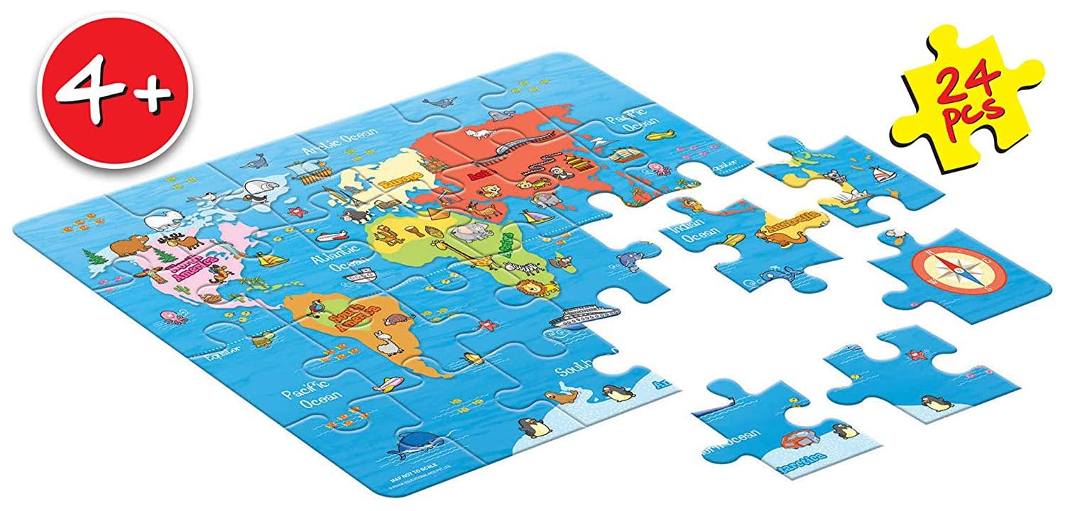 Frank My First World Map Puzzle - Early Learner Large Educational Jigsaw Puzzle with Continents, Oceans, Animals for Ages 4 & Above