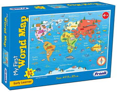 Frank My First World Map Puzzle - Early Learner Large Educational Jigsaw Puzzle with Continents, Oceans, Animals for Ages 4 & Above