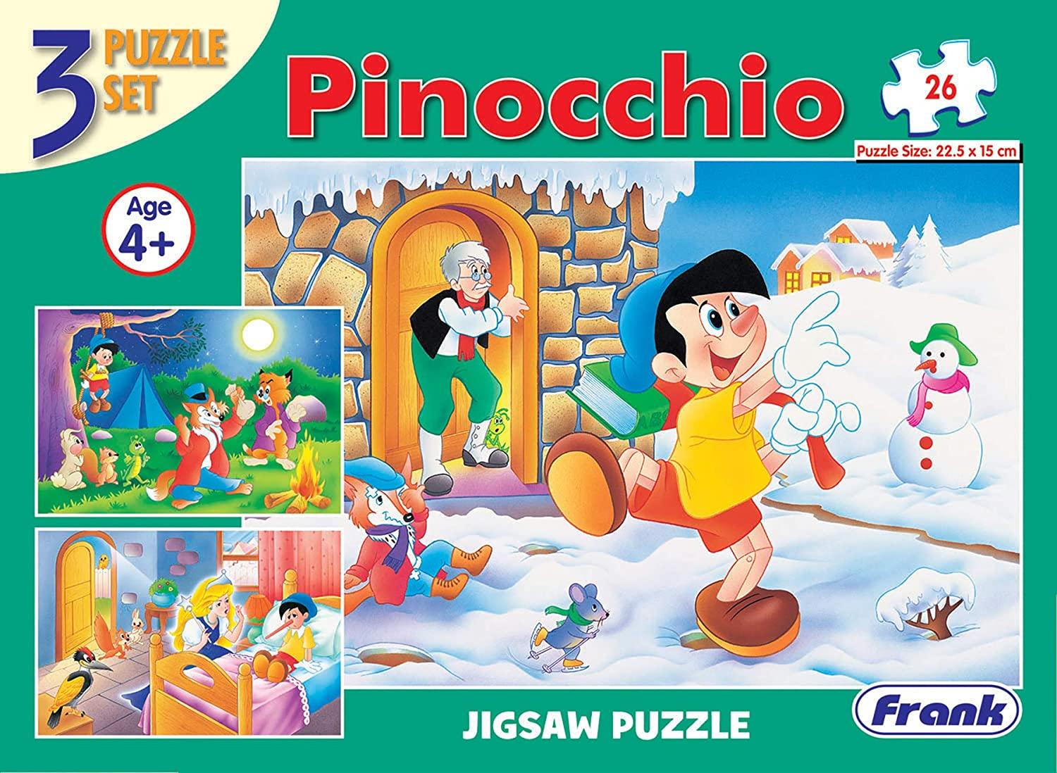 Frank Pinocchio 3 in 1 Puzzle - A Set of 3 26 Pc Jigsaw Puzzles for 4 Year Old Kids and Above