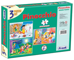 Frank Pinocchio 3 in 1 Puzzle - A Set of 3 26 Pc Jigsaw Puzzles for 4 Year Old Kids and Above