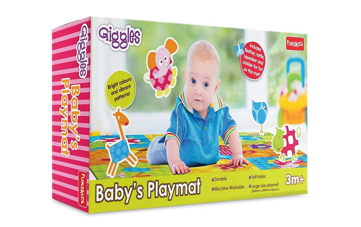 Funskool Giggles Baby's Play Mat, Colourful Soft Fabric,Squeaker and Rattle Playmat for New Born Baby