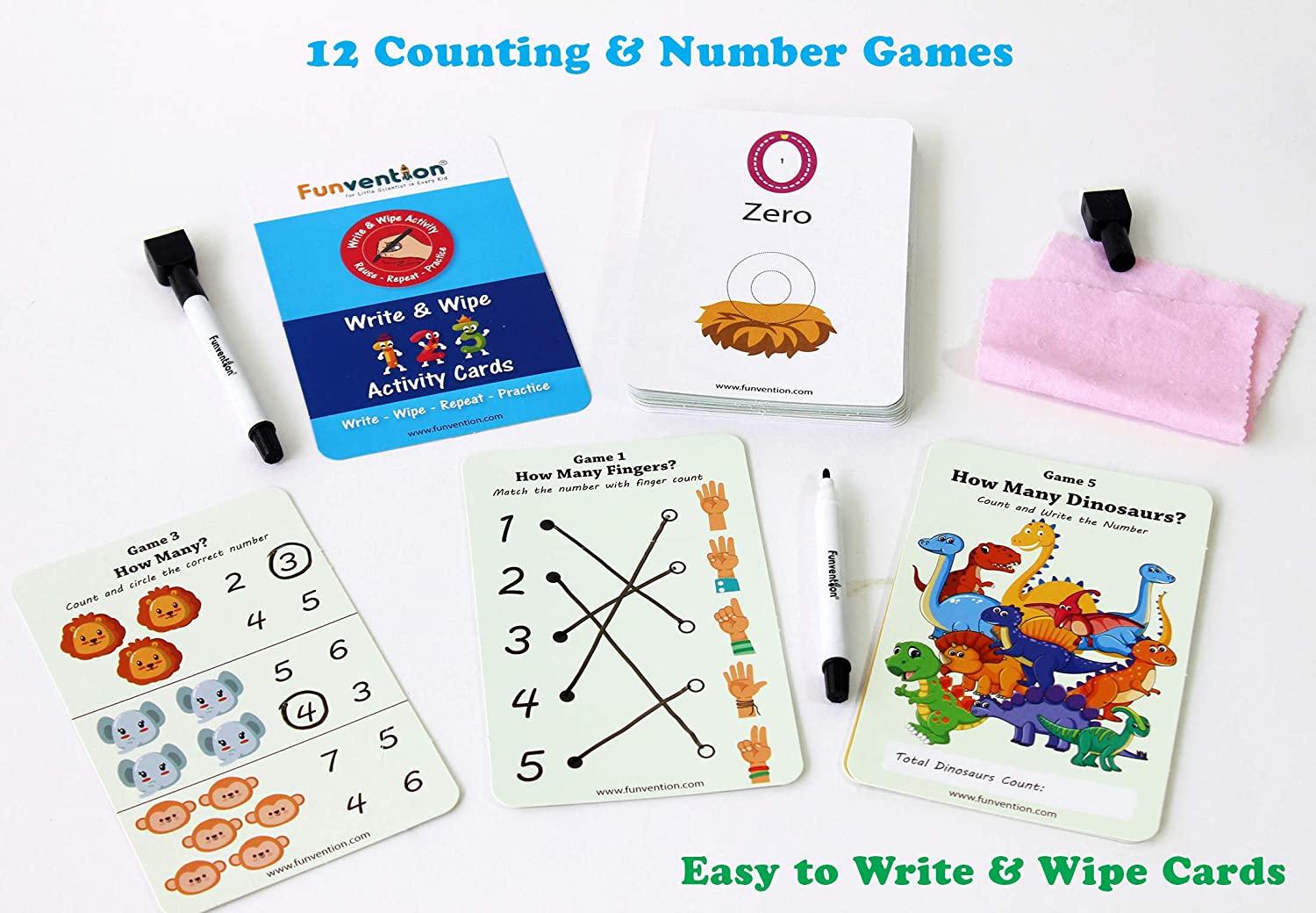 Funvention 123 Numbers - Write and Wipe Activity Educational Game for 3-6 Years Kids