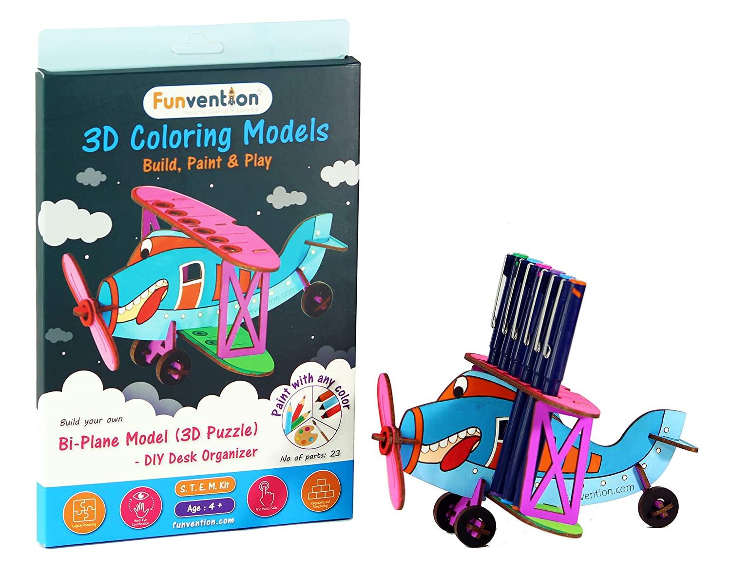 Funvention 3D Coloring Model - Bi-Plane - DIY Puzzle Toy Pen Stand Utility