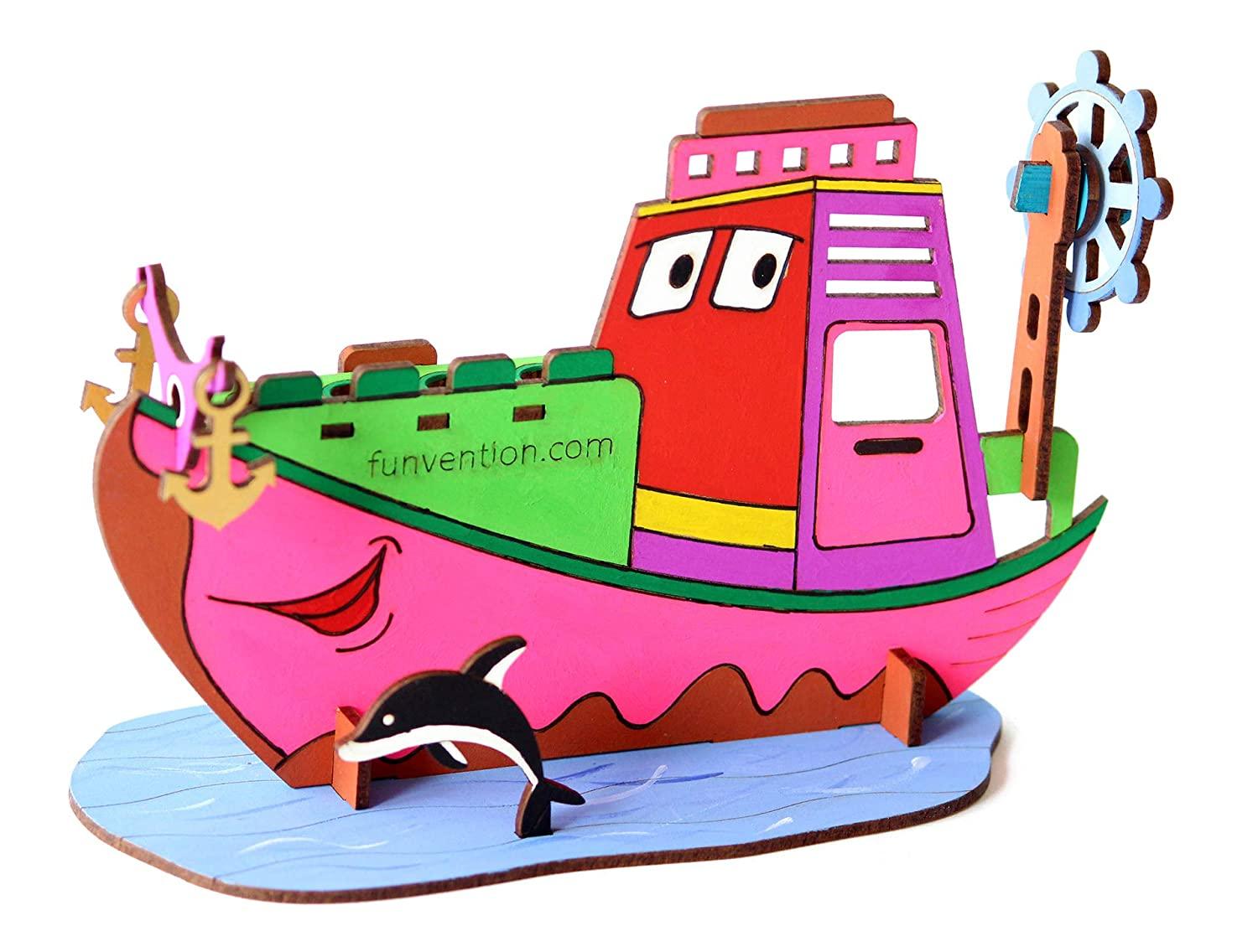 Funvention 3D Coloring Model - Ship - DIY Puzzle Toy Pen Stand Utility