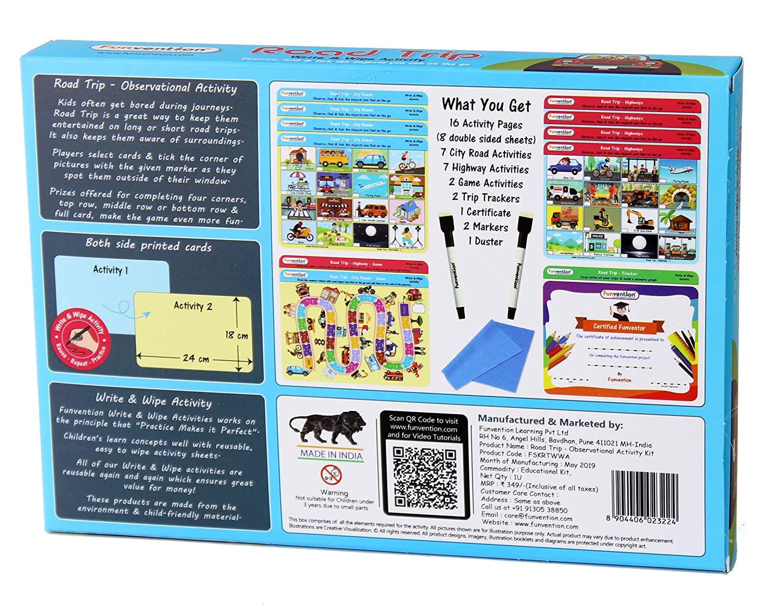 Funvention Road Trip - Write and Wipe Activity Observational & Educational Game for 3-6 Years Kids