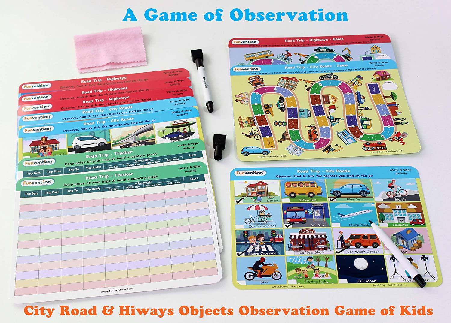Funvention Road Trip - Write and Wipe Activity Observational & Educational Game for 3-6 Years Kids