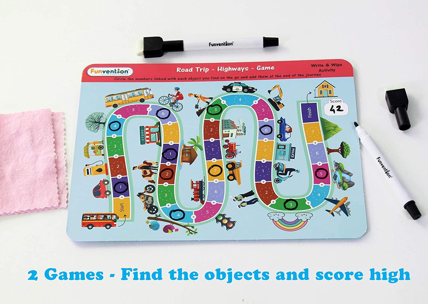 Funvention Road Trip - Write and Wipe Activity Observational & Educational Game for 3-6 Years Kids