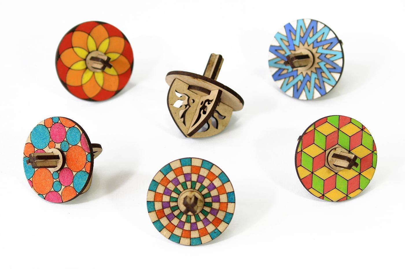 Funvention Spinning Tops (Geometric Patterns) - Pack of 24 (2 Tops per Pack) DIY & Coloring activity- Birthday Return Gifts