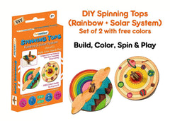 Funvention Spinning Tops (Solar System) - Pack of 24 (2 Tops Per Pack) - DIY Build & Color Spinning Tops Art & Craft Birthday Return Gifts