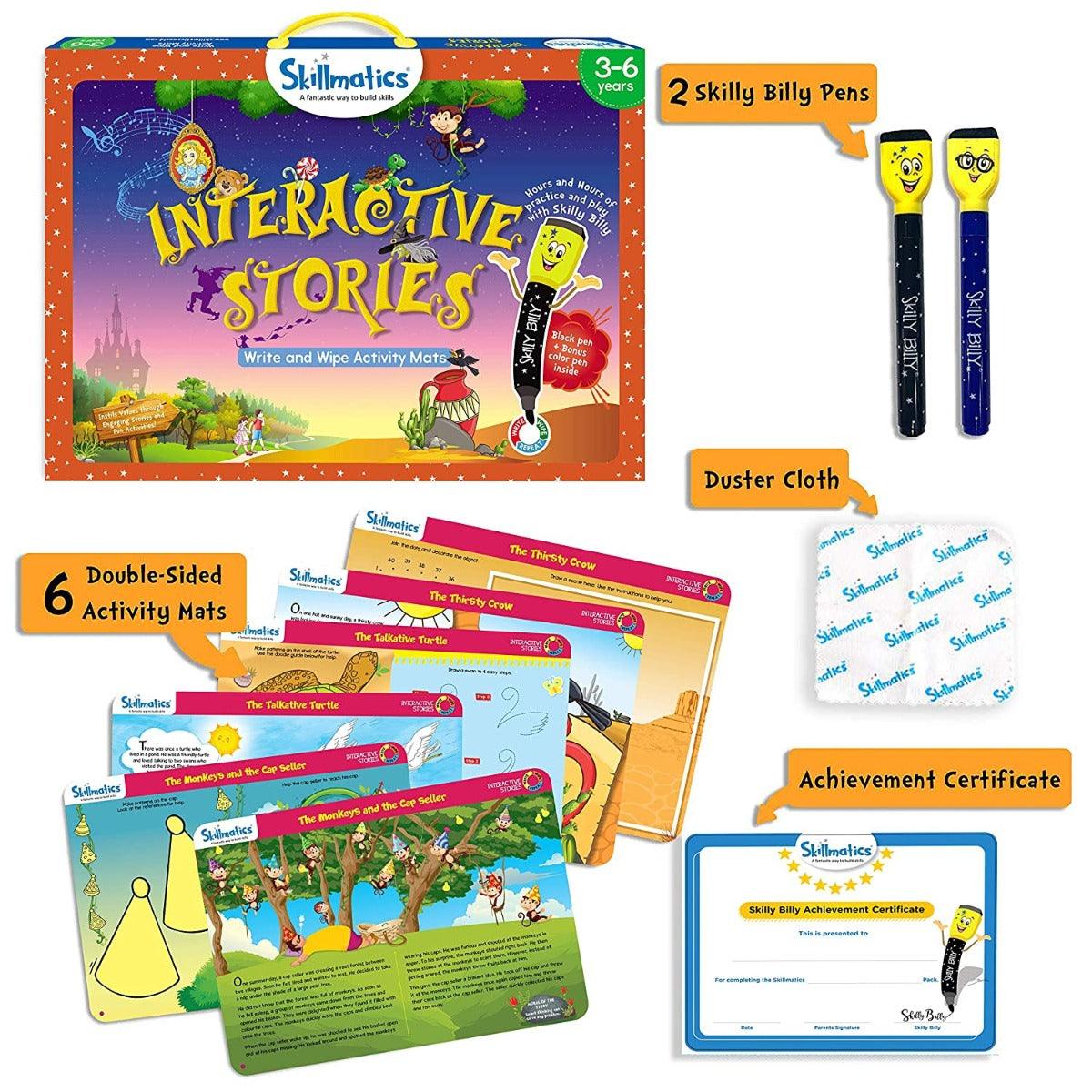 Skillmatics Interactive Stories (3-6 Years) / Reusable Activity Mats / Educational Game with 2 Markers / Gifts for Kids