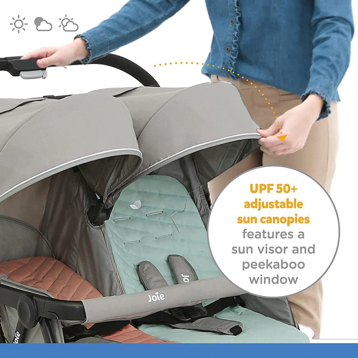 Joie Aire Twin Nectar & Mineral - Double Baby Stroller Rain Cover With Single Touch Brake for Ages 0-3 Years