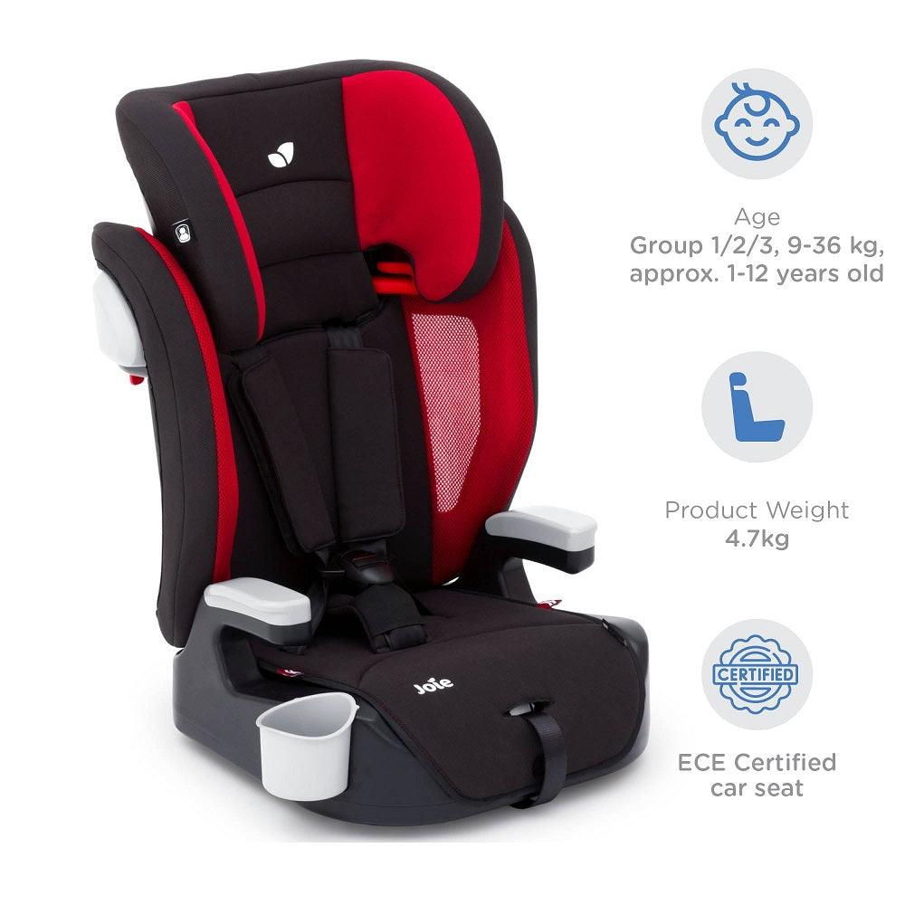 Joie Elevate Baby Car Seat Rio Red Car Seat for Baby with Grow Together Headrest Point Harness For Ages 9-12 Years