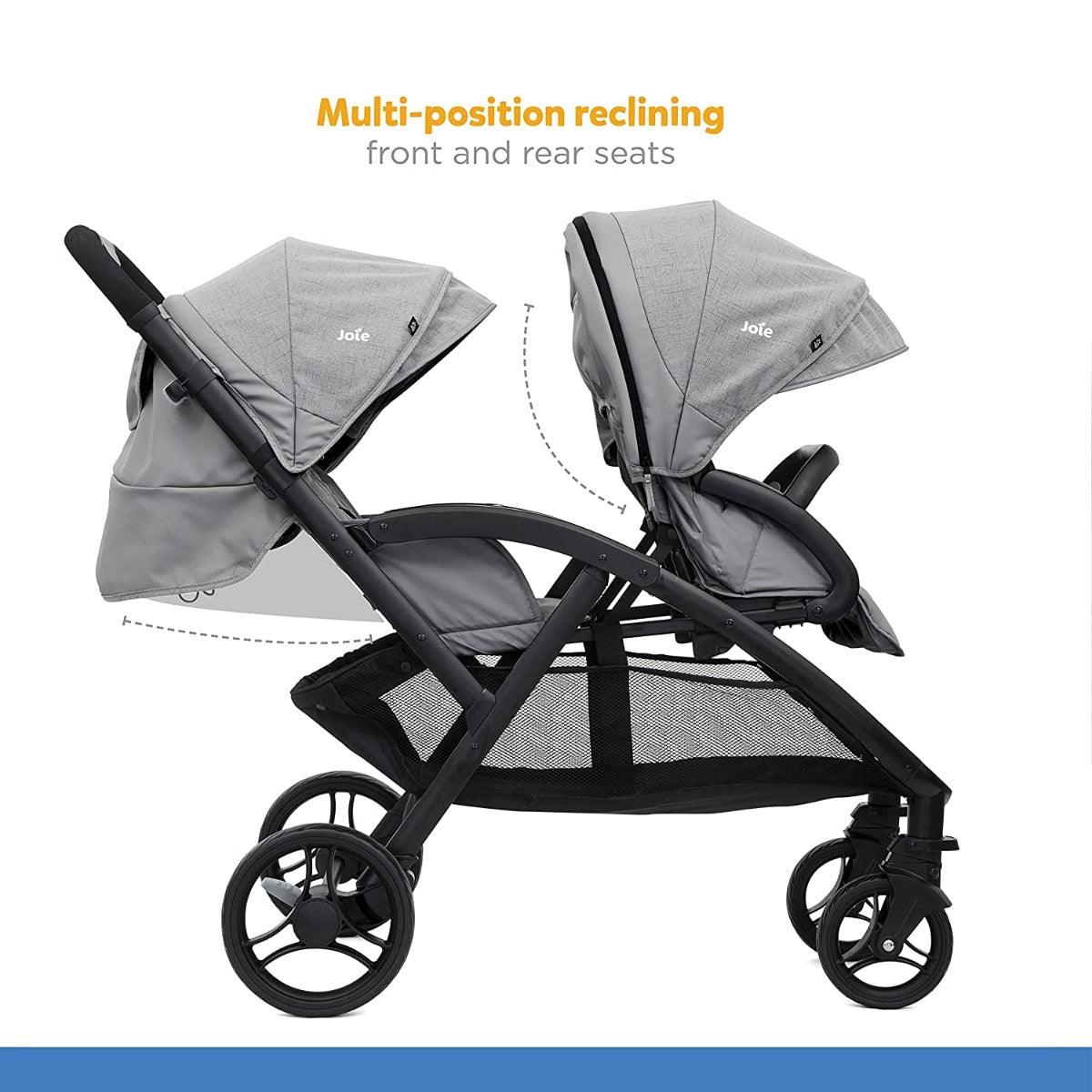 Joie Evalite Duo Baby Stroller - Double Baby Pram with Single Touch Brake for Ages 0-3 Years