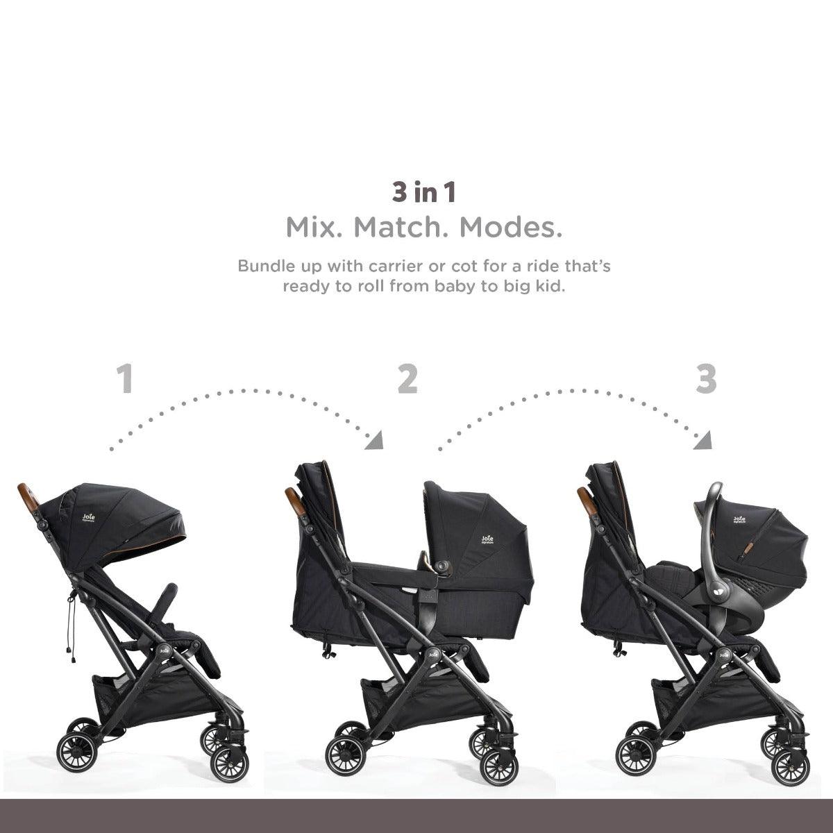 Joie Tourist 3 in 1 Baby Pram with Height Adjustable Seat & Rain Cover - Baby Stroller for Ages 0-3 Years
