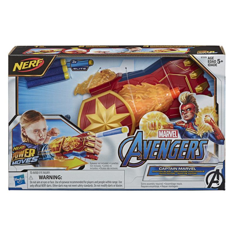 Marvel NERF Power Moves Avengers Captain Marvel Photon Blast Gauntlet Dart-Launching Toy, Kids Roleplay