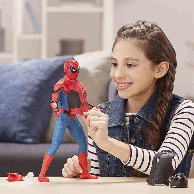 Marvel Spider-Man: Far from Home Deluxe 13-Inch-Scale Web Gear Spider-Man Action Figure with Sound Fx, Suit Upgrades, and Web Blaster Accessory