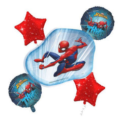 Marvel Spider Man Set, Pack of 5 Foil Balloons - 2 Round, 1 Mini Cutout and 2 Star