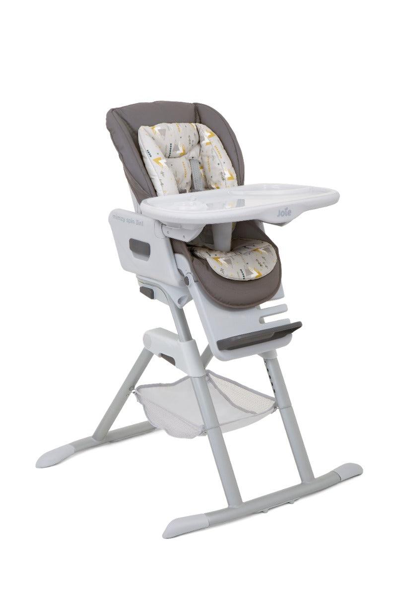 Joie Mimzy Spin 3 in 1 High Chair Geometric Mountains - Portable Booster Seat For Ages 0-3 Years