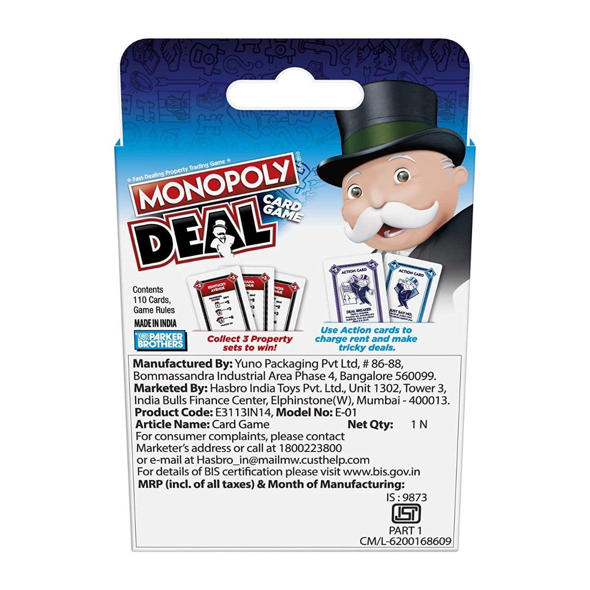 Monopoly Deal Card Game, Gioco di Carte Rapido per Famiglia per 2-5 Monopoly Deal Card Game, Gioco di Carte Rapido per Famiglia per 2-5