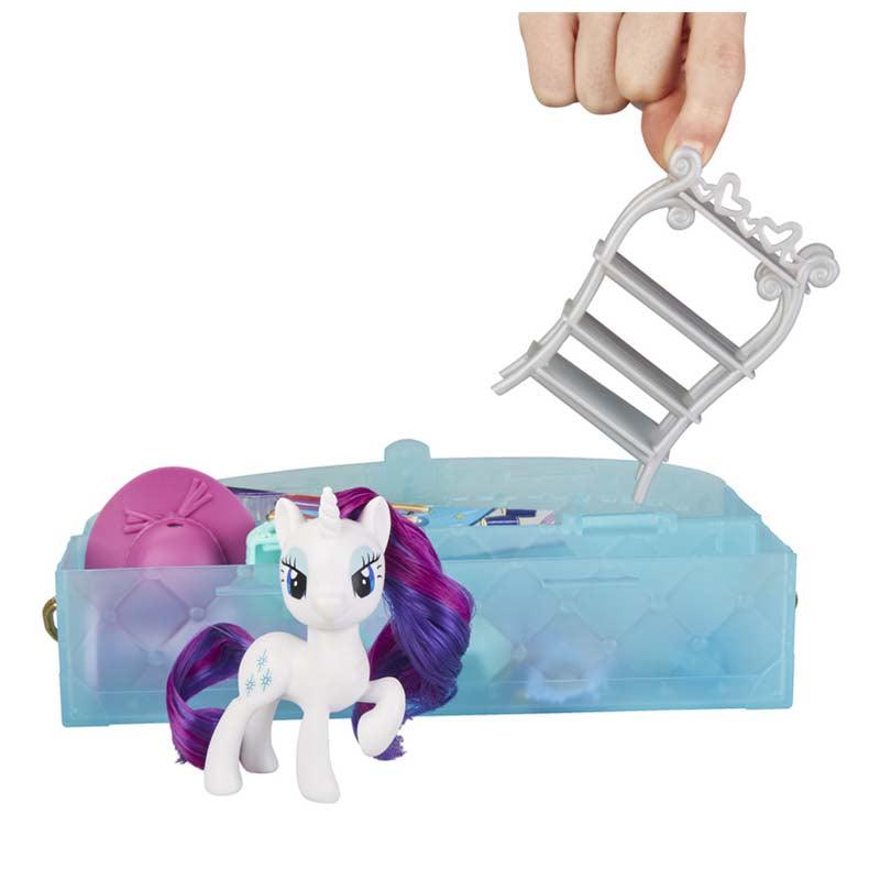 My Little Pony Toy On-the-Go Rarity-White 3-Inch Pony Figure with 14 Accessories and Storage Case, Kids Ages 3 Years Old and Up