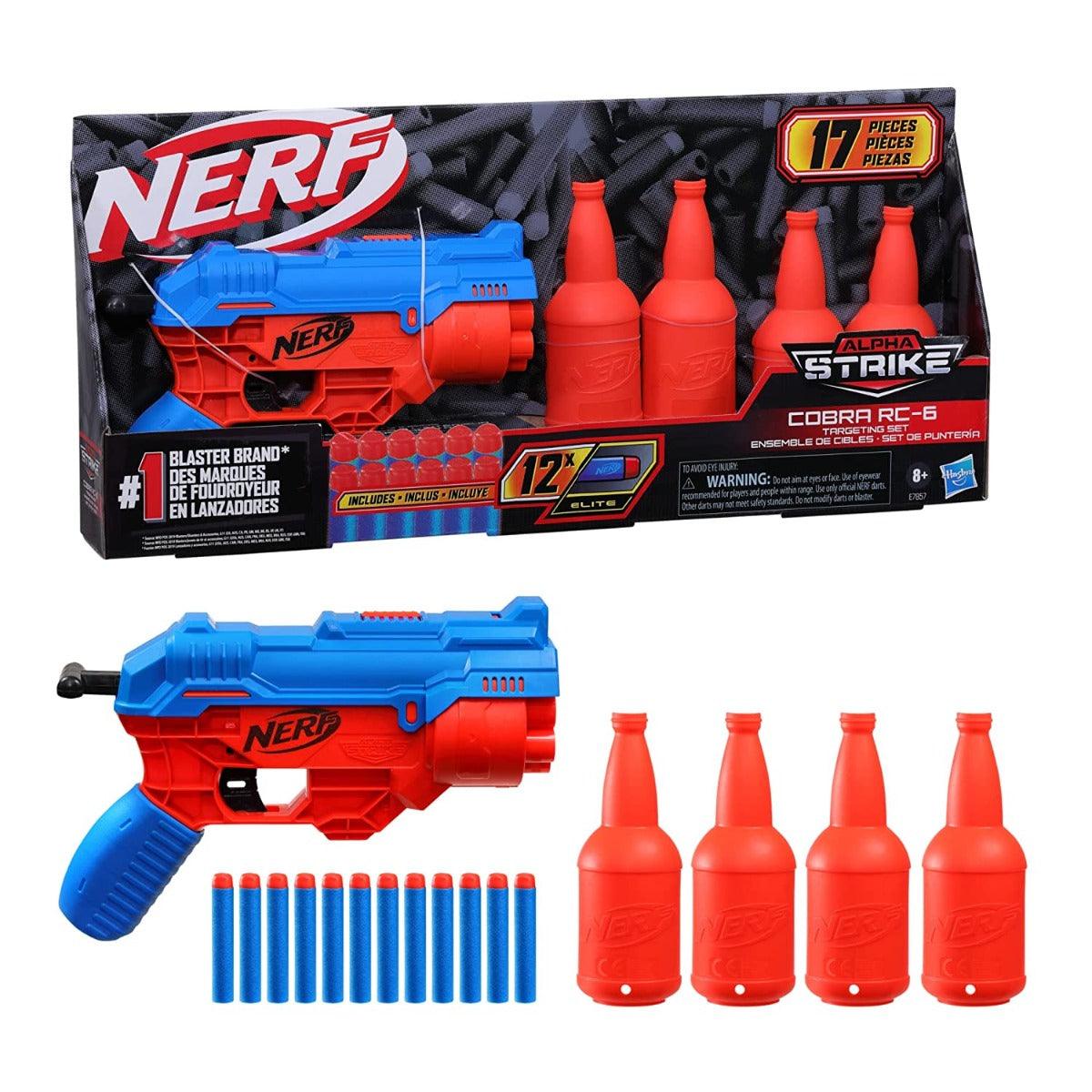 Nerf Alpha Strike Cobra RC-6 Targeting Set, 17 Pieces, 1 Blaster, 6-Dart Blasting, 4 Half-Targets, 12 Darts