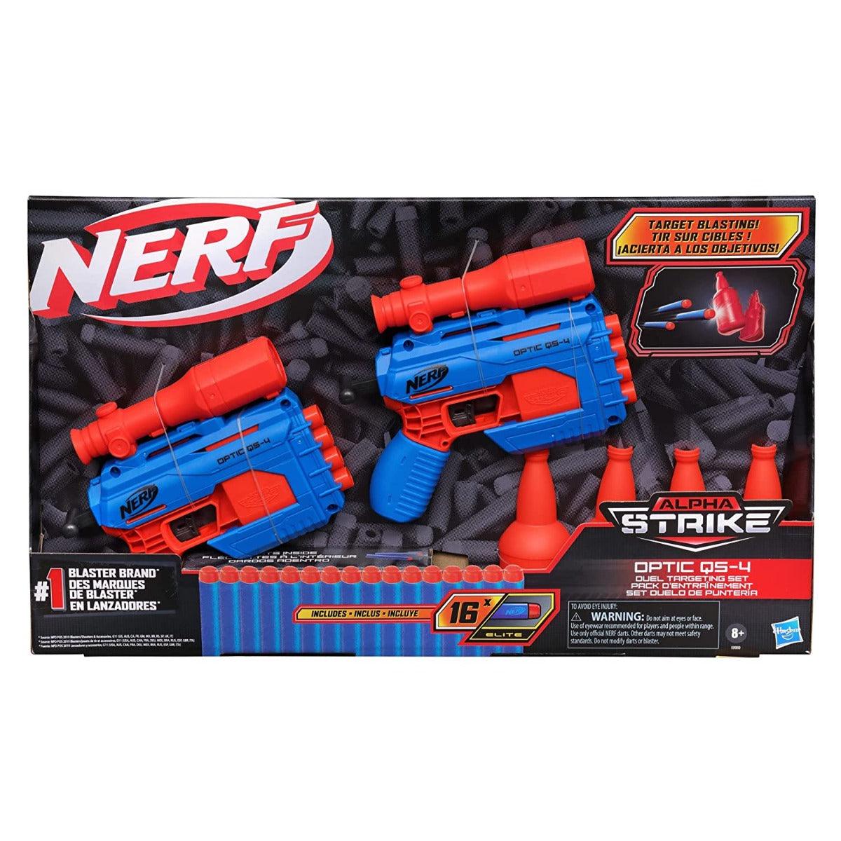 Nerf Alpha Strike Optic QS-4 Duel Targeting Set ,22-Pieces ,Includes 2 Blasters, 4 Half-Targets, 16 Official Nerf Darts