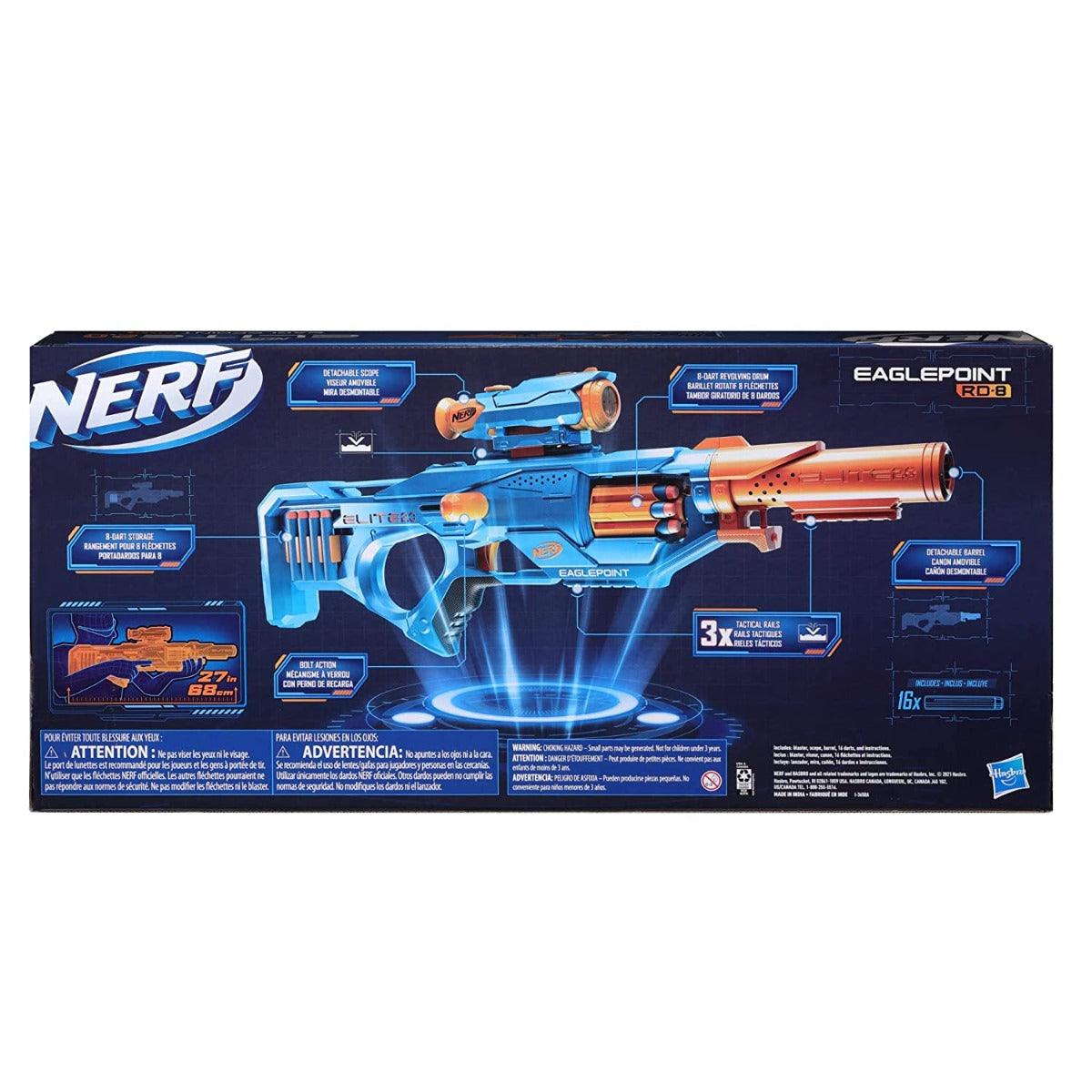 Nerf Elite 2.0 Eaglepoint RD-8 Blaster,8-Dart Drum, Detachable Scope and Barrel, 16 Nerf Darts, Bolt Action