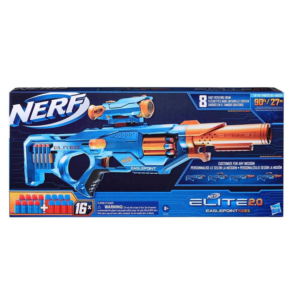 Nerf Elite 2.0 Eaglepoint RD-8 Blaster,8-Dart Drum, Detachable Scope and Barrel, 16 Nerf Darts, Bolt Action