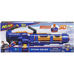 Nerf Elite Titan CS-50 Toy Blaster, Fully Motorized, 50-Dart Drum, 50 Elite Darts, for Kids, Teens, Adults