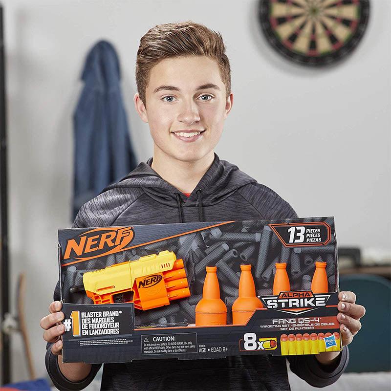 NERF Fang QS-4 Targeting Set (Includes Toy Blaster, 4 Half-Targets, and 8 Official Elite Darts for Kids, Teens, Adults