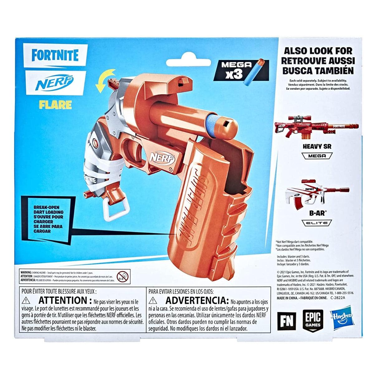 Nerf Fortnite Flare Dart Blaster, Break-Open Dart Loading, Includes 3 Mega Dart