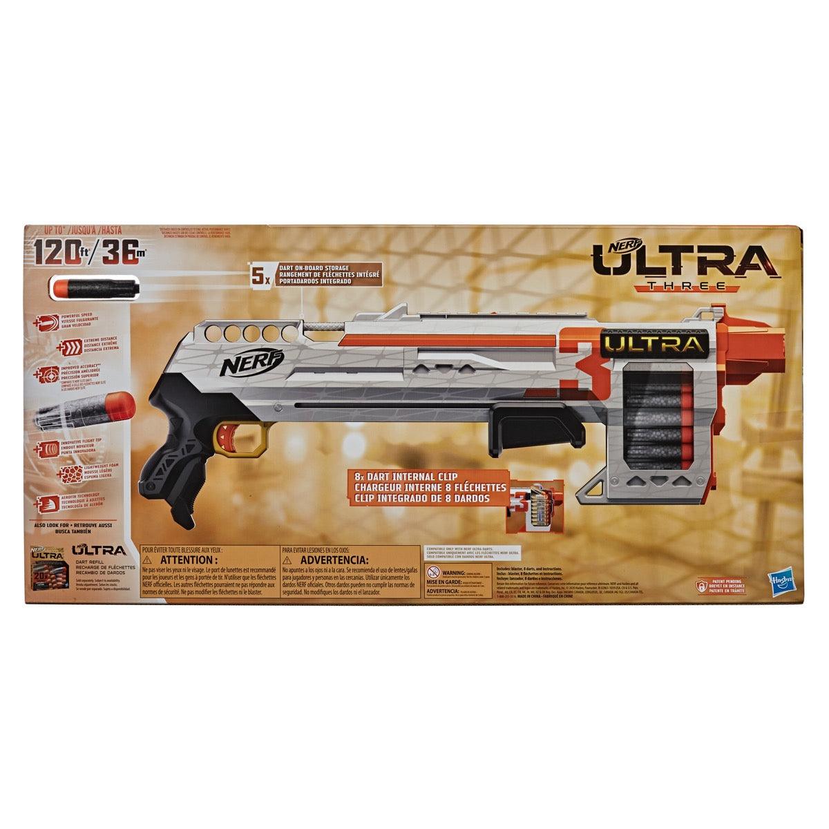 Nerf Ultra Three Blaster, Pump-Action, 8-Dart Internal Clip, 8 Darts, Compatible Only with Ultra Darts