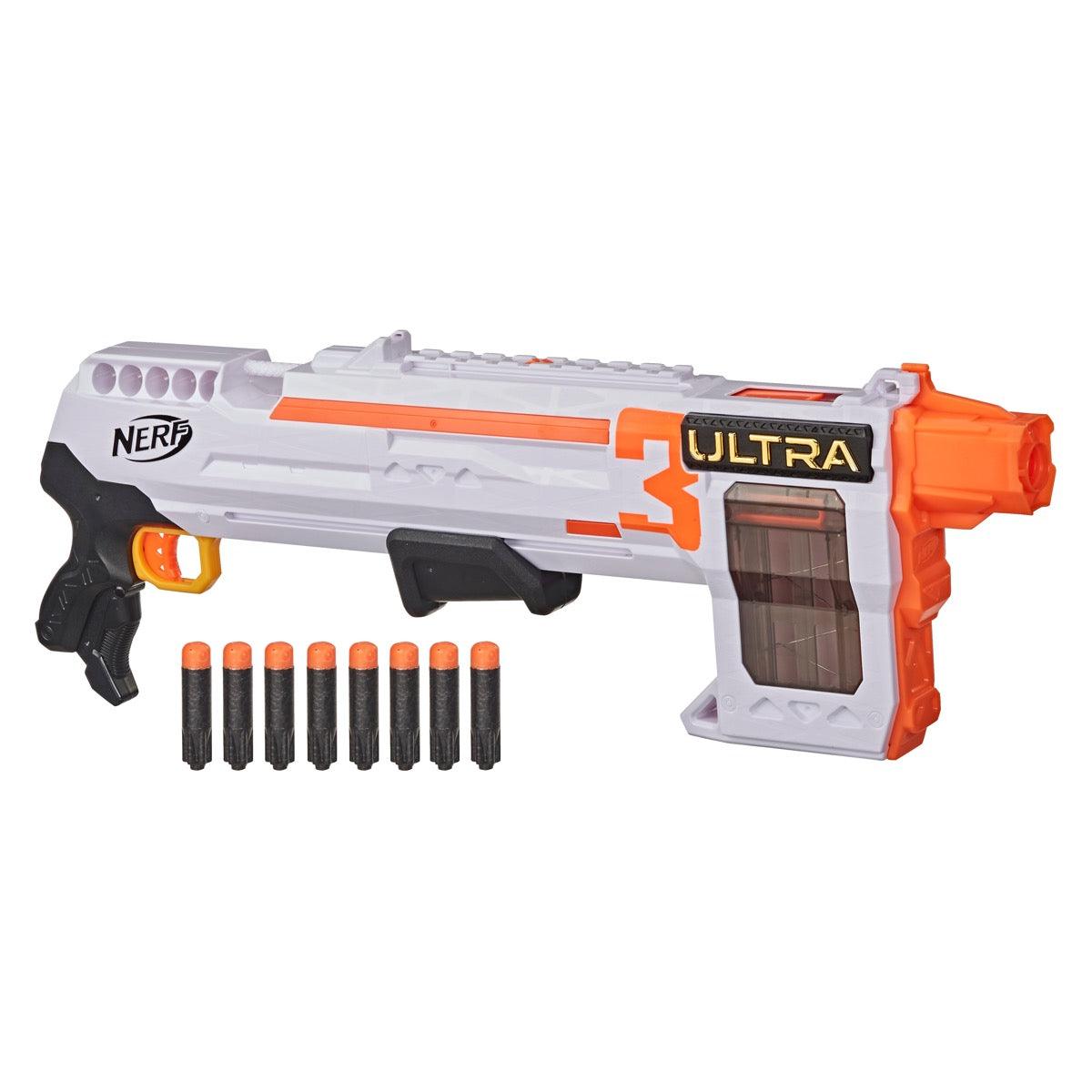 Nerf Ultra Three Blaster, Pump-Action, 8-Dart Internal Clip, 8 Darts, Compatible Only with Ultra Darts