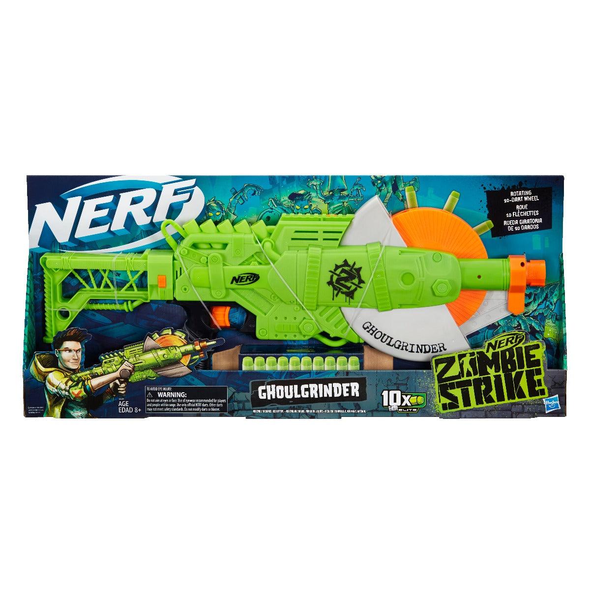 Nerf Zombie Strike Ghoulgrinder Blaster -- Rotating 10-Dart Wheel, 10 Official Nerf Zombie Strike Elite Darts -- For Kids, Teens, Adults