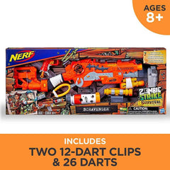 Nerf Zombie Strike Scravenger 12-Dart Blaster, Tactical Light, Barrel Extension, Scope, 26 Darts & More