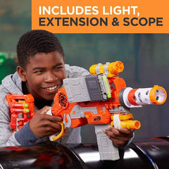 Nerf Zombie Strike Scravenger 12-Dart Blaster, Tactical Light, Barrel Extension, Scope, 26 Darts & More