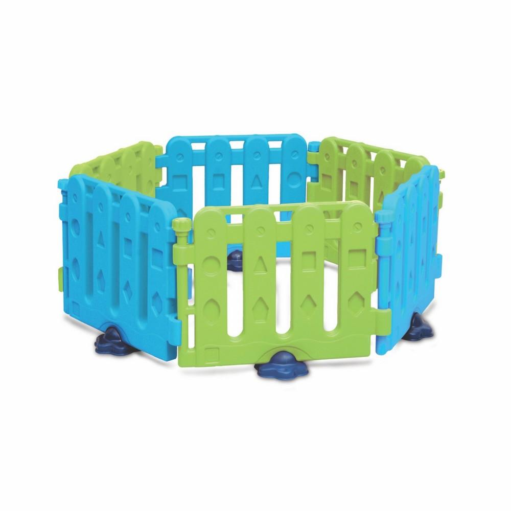 Ok Play Activity Center Play Safety Yard with 6 Panels for Kids, Parrot Green & Sky Blue, Ages 1 to 2 years