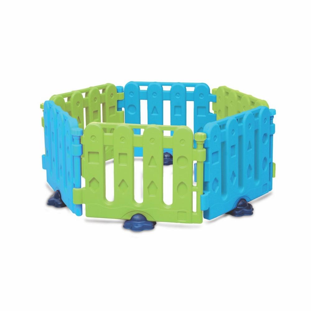 Ok Play Activity Center Play Safety Yard with 6 Panels for Kids, Parrot Green & Sky Blue, Ages 1 to 2 years