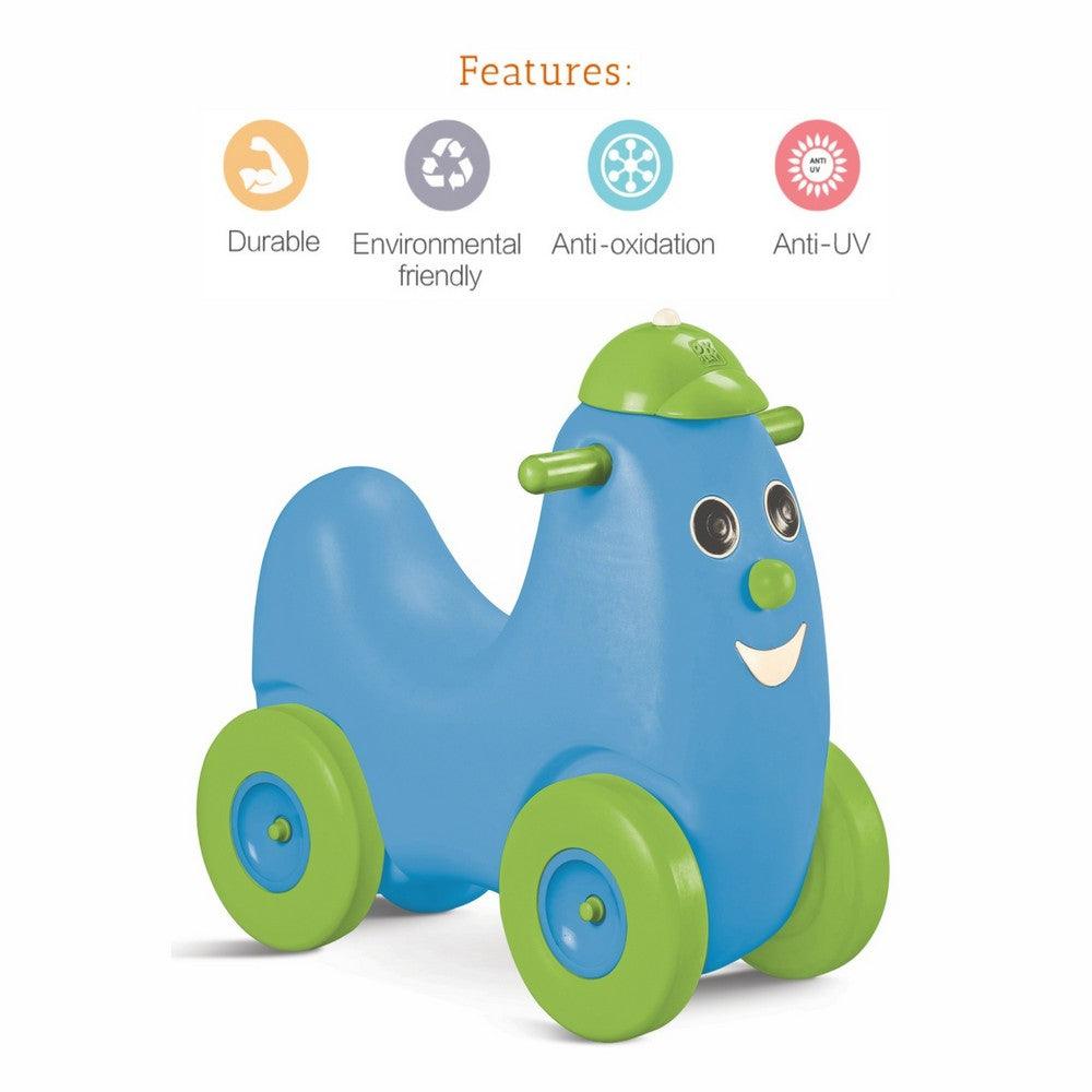 Ok Play Humpty Dumpty Push Rider Pony Ride On Toy with Curved Seat for Kids, Sky Blue, Ages 2 to 4 years