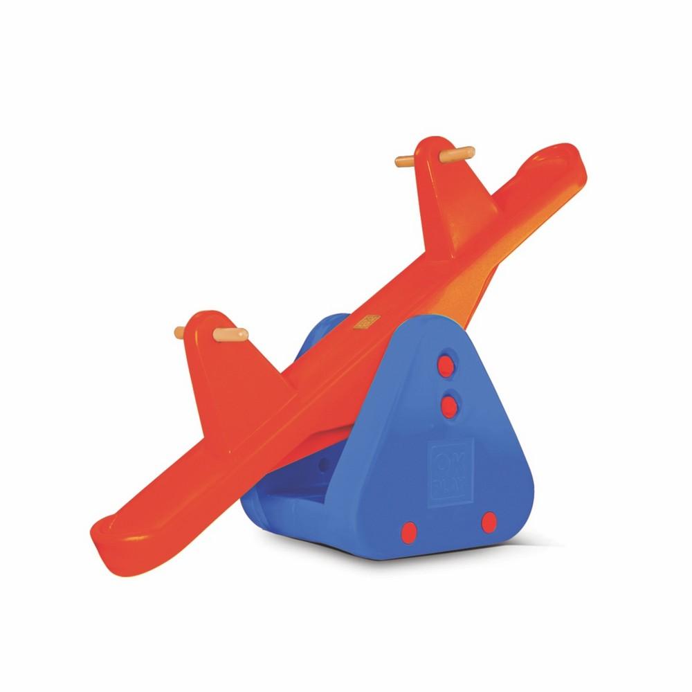 Ok Play See Saw Ride On Indoor and Outdoor Rocker for Kids, Red & Blue, Ages 2 to 4 years