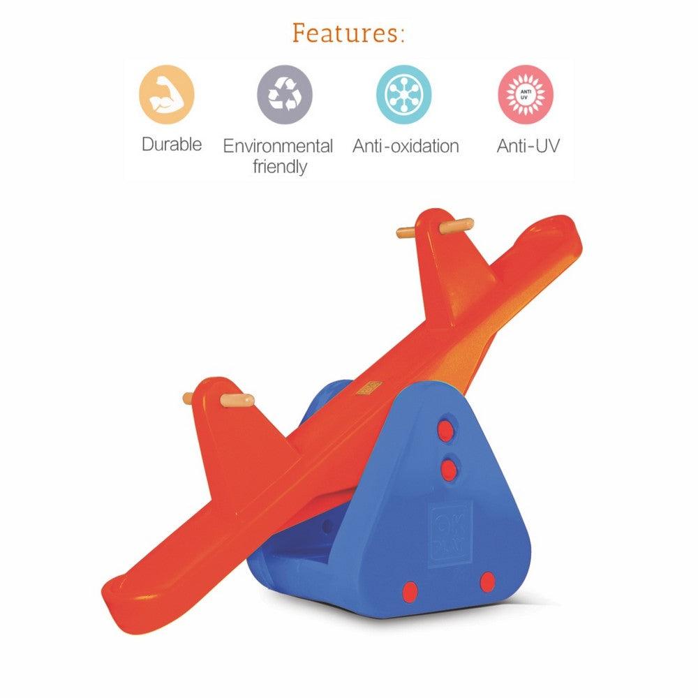Ok Play See Saw Ride On Indoor and Outdoor Rocker for Kids, Red & Blue, Ages 2 to 4 years