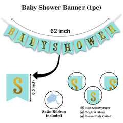 PartyCorp Baby Shower Decoration Kit Combo 33 Pcs - Gold, Blue Chrome & Confetti Balloons, Blue & Gold Banner, Aqua Blue Curtain, Moon & Stars Foil Bouquet