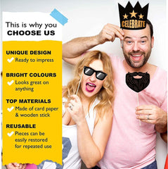 PartyCorp Black and Gold Happy Birthday Photo Booth, Photo Shoot Props and Accessories, Pack Of 18