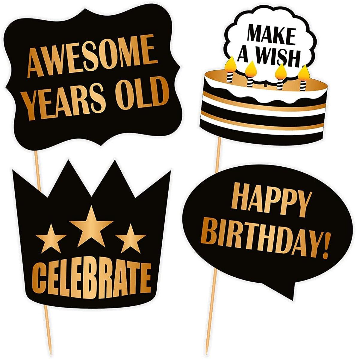 PartyCorp Black and Gold Happy Birthday Photo Booth, Photo Shoot Props and Accessories, Pack Of 18