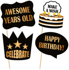 PartyCorp Black and Gold Happy Birthday Photo Booth, Photo Shoot Props and Accessories, Pack Of 18