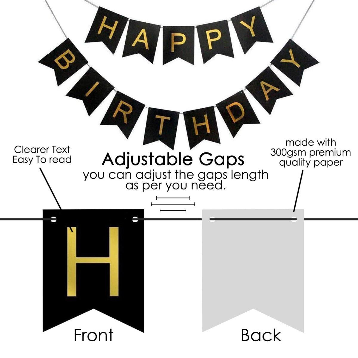 PartyCorp Black & Gold Happy Birthday Printed Wall Banner Decoration for All Ages, Birthday Party Supplies