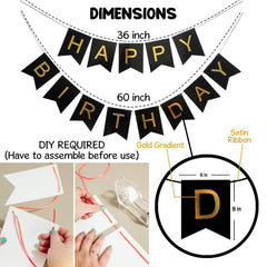PartyCorp Black & Gold Happy Birthday Printed Wall Banner Decoration for All Ages, Birthday Party Supplies