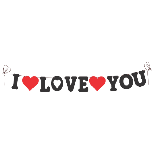 PartyCorp Black I LOVE YOU Text With Red Heart Banner Party Decoration Set