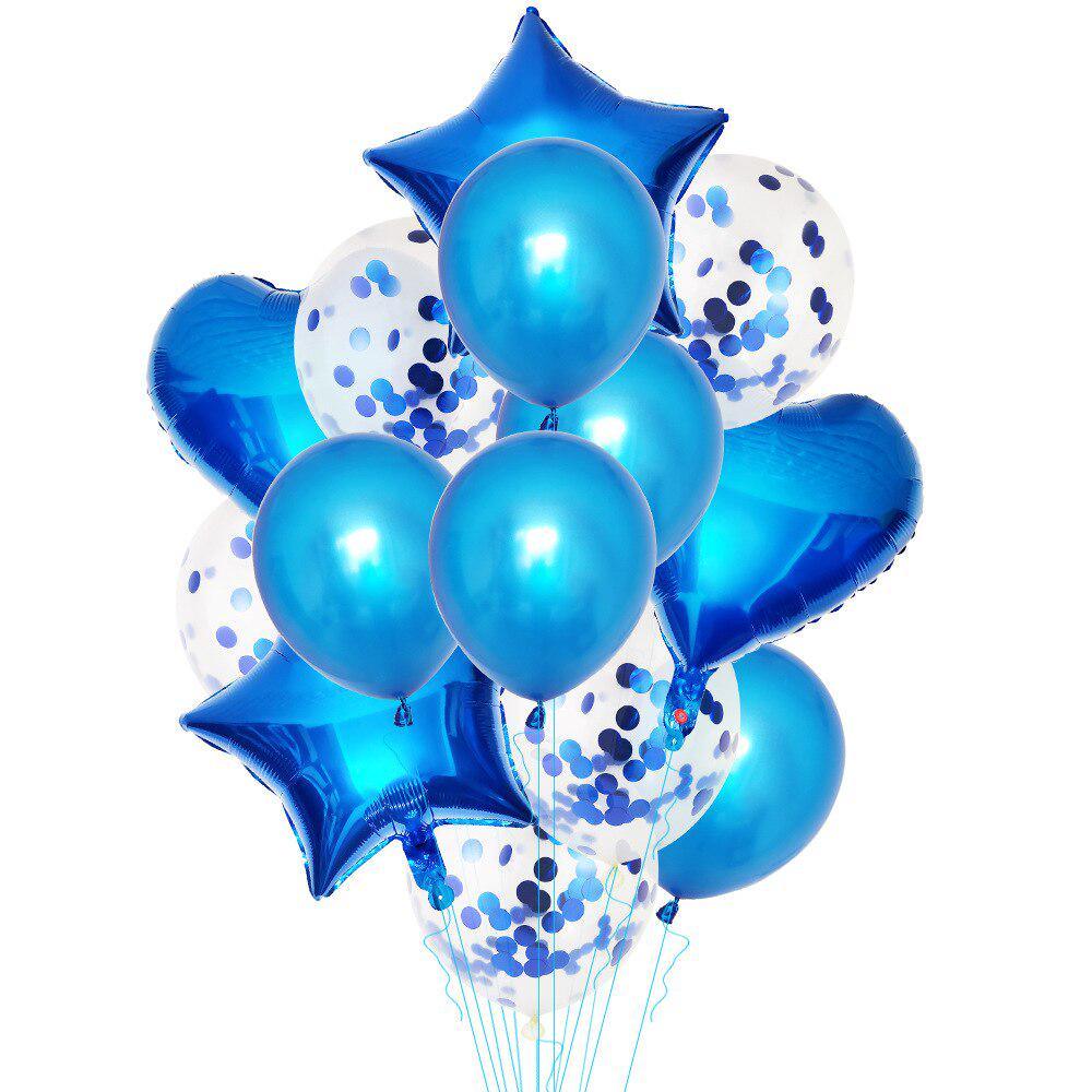 PartyCorp Blue and White Stars, Heart and Confetti Balloon Bouquet, Decoration Set, DIY Pack of 14