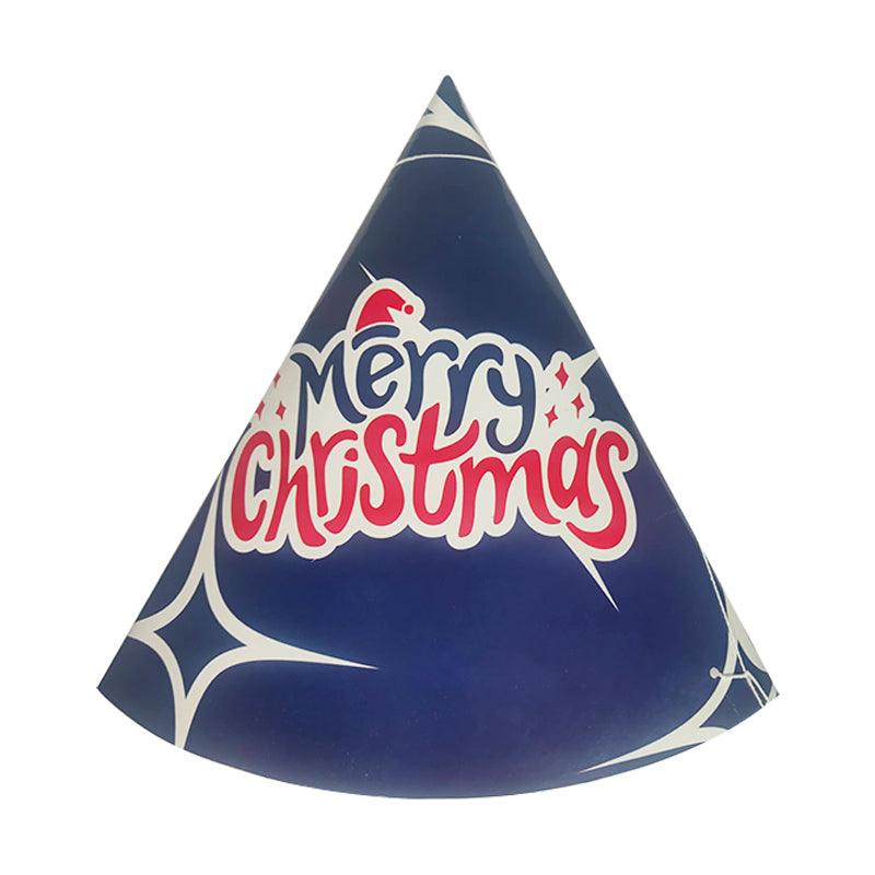 PartyCorp Blue Merry Christmas Printed Paper Cone Hat, Pack Of 3